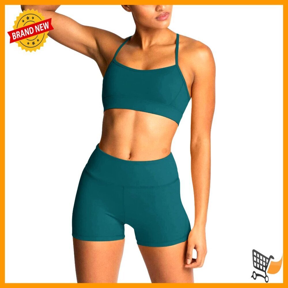 Two-Piece Workout Set High Waisted Yoga Shorts Cross Back Sports Bra